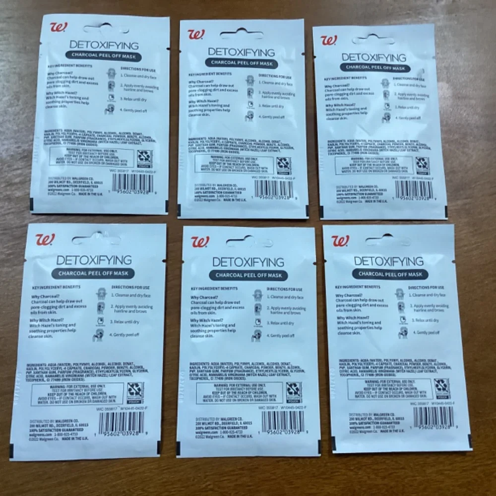 Walgreens Detoxifying Charcoal Peel Off Masks Bundle 14.7 ml 6 pack New
